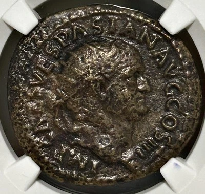 Vespasian AE Dupondius AD 69-79 Roma Seated NGC VF - Image 1 of 4