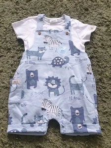 NEW Next Animal Blue Short Dungarees Outfit Age 6-9 Months - Picture 1 of 2