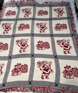 Christmas Throw Blanket Reversible Red/White Santa and Gifts 50"x58" - Picture 1 of 6