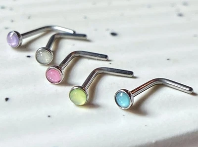 5pcs Illuminating Stone L-Bend 20g Nose Rings Surgical Steel Value Pack - Image 1 of 4