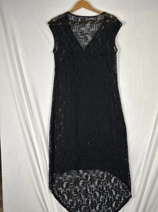 Black Whimsy Goth Witchy Lace Lined Maxi Hi Low Dress Size XS Y2K Route 66 Fairy - Picture 1 of 8