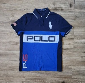 Polo Ralph Lauren P-15 Herren Sailing Polo Shirt USA Big Pony Blau Weiß Medium - Bild 1 von 8