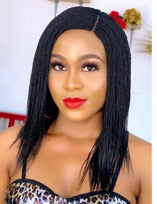 Peluca trenzada afro negra de 12" micro torsión trenzado pelucas sintéticas calor sin pegamento EE. UU. Foto 1 de 4