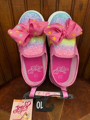 NUEVO CON ETIQUETAS NICKELODEON JOJO AZUL AMARILLO ROSA LAZO CON ESTRELLAS TALLA 10 ZAPATO SIN CORDONES ARCO IRIS Foto 1 de 4