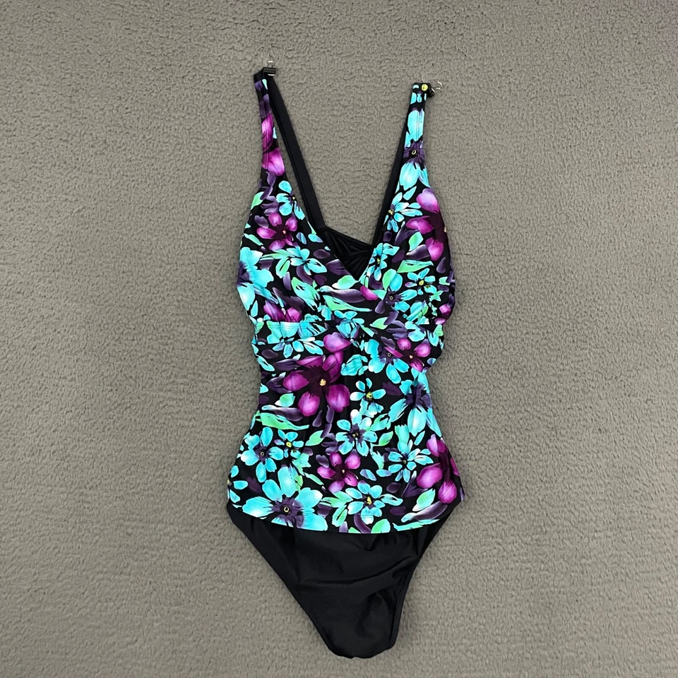 Купальник женский Sirena размер 26 Вт фиолетовый синий цветочный с перекрещивающейся спинкой цельный пляж мама - Изображение 1 из 4