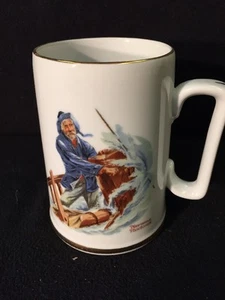 Coffee Cup-mug-Norman Rockwell Museum 1985 BRAVING THE STORM WITH 24K Gold Trim - Picture 1 of 5