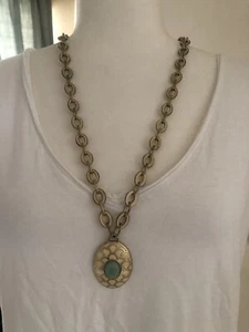 Lia Sophia Mykonos Necklace Blue Ivory Pendant Gold Tone Chain Fashion Jewelry - Picture 1 of 8