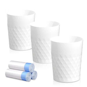 3 Pack Small Trash Can with Trash Bags Bathroom Garbage Bin round Plastic Waste - Picture 1 of 12