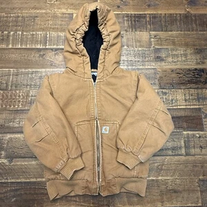 Carhartt Tan Duck Canvas Hooded Full Zip Insulated Jacket Toddler Sz 4T  *READ* - Picture 1 of 3