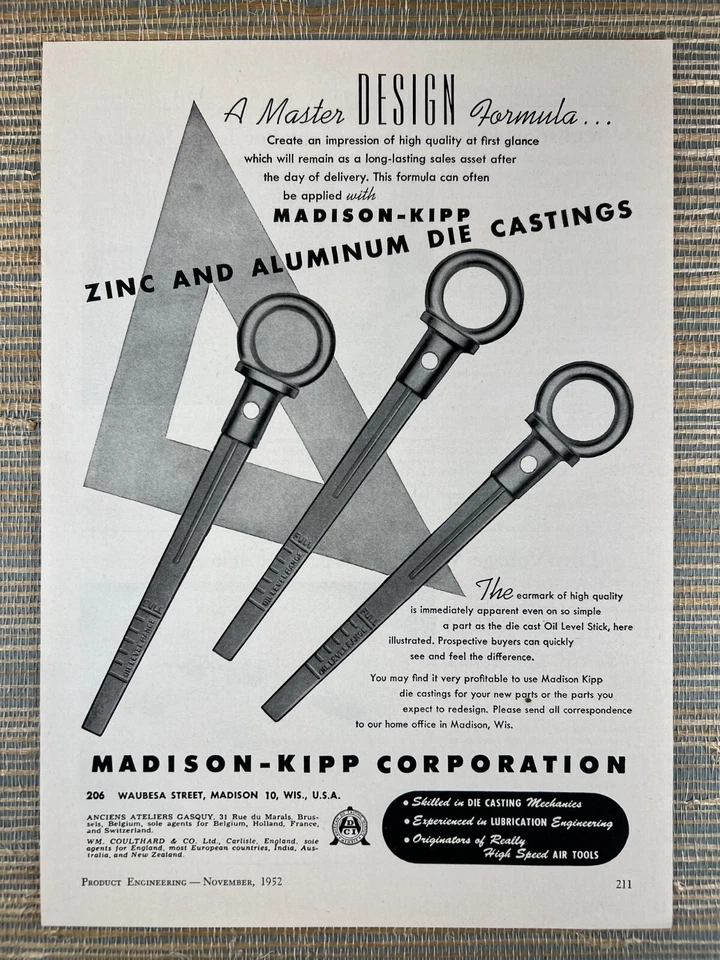 Madison-Kipp Zinc & Aluminum Die Castings Madison WI 1952 Vintage Print Ad - Изображение 1 из 1