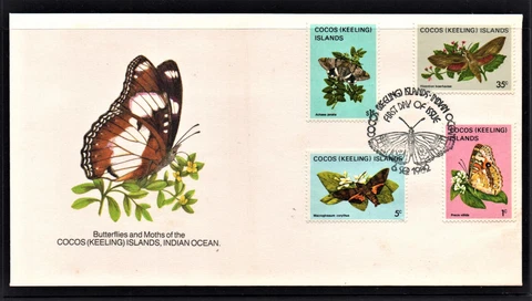 FDI "  BUTTERFLIES AND MOTHS  " COCOS ISLANDS 1982 Cover