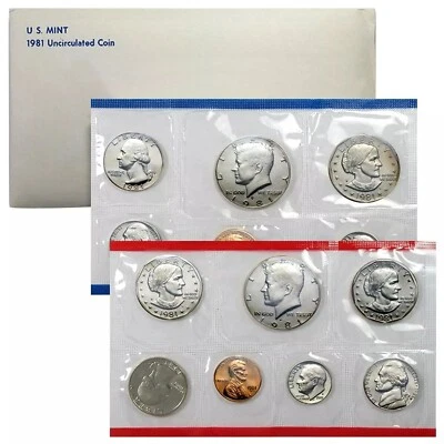 1981 P&D Mint Set with 13 Brilliant Uncirculated US Coins & Envelope (13 Coins) - Image 1 of 2