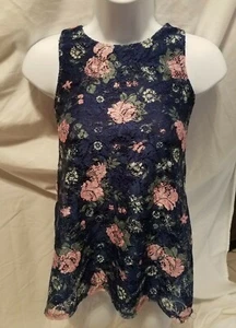 Kids Blue City Strats Sleeveless Scoop Neckline Lace Floral Top sz XXS 4/5 - Picture 1 of 12