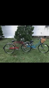 1970’s SCHWINN His & Hers 26”Beach Cruiser Bicycles Red & Blue One Owner NICE - Picture 1 of 4