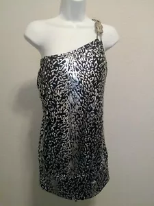 Sosor Mujer Negro Tono Plateado Metálico Adornado Frío Un Hombro Top Nuevo con Etiquetas 3 X - Imagen 1 de 5