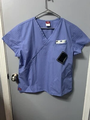 Dickies Men's V-Neck Blue Pin-Striped Scrub Top, Large 22”Across Chest. NWT. - Image 1 of 4