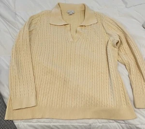Charter Club Woman 1X Pullover LS Cable Knit Cotton Polo Sweater Butter Yellow - Picture 1 of 8