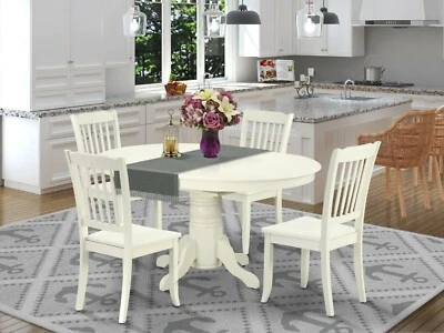 5pc Dining Set, Avon 42x60 oval pedestal table + 4 Danbury chairs in linen white - Image 1 of 4