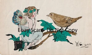 SUPER American Fantasy Fairy Ilustración Pintura Dibujo Firmado 1922 Arte Popular - Imagen 1 de 3