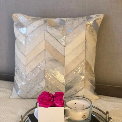 Premium Handmade Leather Hair-On Cushion Cover 18x18 – Stylish Decorative Pillow - Image 1 of 3