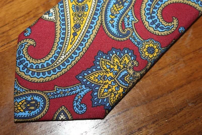 DANIEL CREMIEUX MENS NECKTIE SILK & COTTON PAISLEY RED & MULTICOLOR - Image 1 of 4