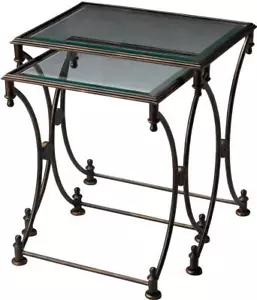 Nesting Tables Metalworks Distressed Clear Gray Set 2 Beveled Glass Resin - Picture 1 of 1