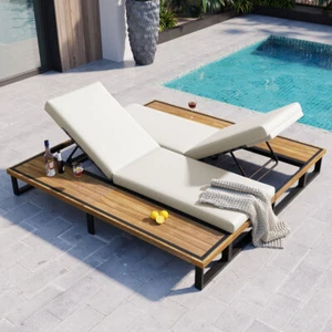 Set of 2 Outdoor Chaise Lounge Chairs with Cushions & Adjustable Backrest - Picture 1 of 40