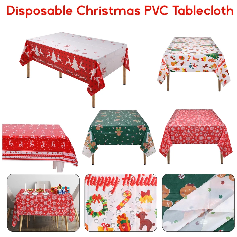 Disposable Christmas Plastic Tablecloth Wipe Clean Table Cover Tree Reindeer - Image 1 of 1