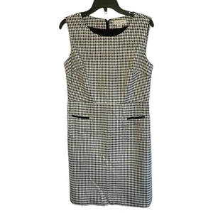 Liz Claiborne Etuikleid schwarz & weiß Hahnentritt Damen 10 Reißverschluss hinten ärmellos - Bild 1 von 9