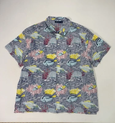 Camisa Nautica Para Hombre 3XL Cuello Lazo Botón Mezcla Lino Peces Estampado Floral Playa Foto 1 de 4