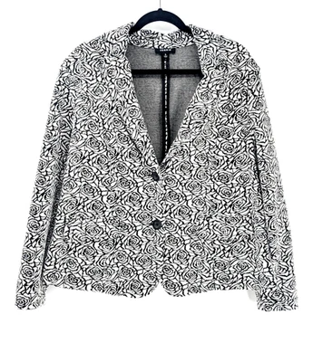 Torrid Womens Blazer Jacket Black White Rose Pockets Shoulder Pads Size 3 - Image 1 of 4