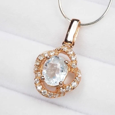 1.15CT LUXURIOUS BLUE AQUAMARINE OVAL 925 STERLING SILVER FINE JEWELRY PENDANTS - Image 1 of 4