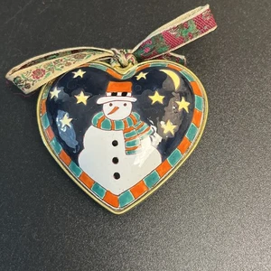 Vintage Schneemann Herz Cloisonne Emaille Weihnachtsschmuck Sterne Mondband Messing - Bild 1 von 4
