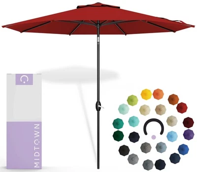 Sunbrella Umbrella 9 Feet Outdoor Umbrella With Red Acrylic Fabric - Auto-Til... - Image 1 of 4