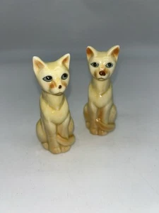 Konvolut 2 Vintage Bone China Katzenfiguren gelb blaue Augen Set 1B - Bild 1 von 8
