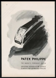1951 Patek Philippe Hombre Rectangular Formal Tanque Reloj Arte Vintage Impresión Anuncio - Imagen 1 de 7