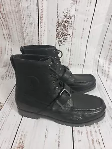 Polo Ralph Lauren Ranger Black Leather Buckle Strap Combat Ankle Boots Men 11.5 - Picture 1 of 4