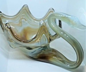 Plato de caramelo cisne de colección grande soplado a mano verde azul marrón - Imagen 1 de 5