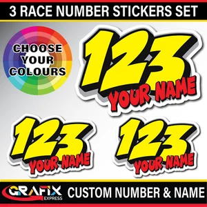 3 X Custom Racing Numbers & Name - Vinyl Stickers/Decals Race Motorbike Mx Track - Picture 1 of 6