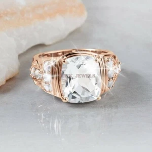 Natural White Topaz with Rose Gold Plated 925 Sterling Silver Men's Ring #1701 - Picture 1 of 4