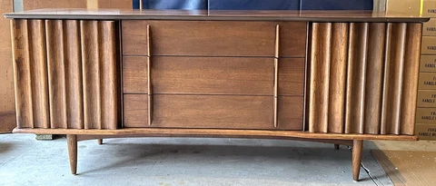 United Furniture Corporation Walnut Sculptural Concave Top Long Dresser Credenza Cover