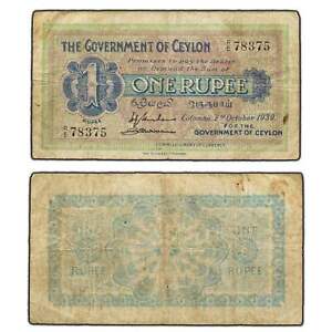 Ceylon 1939 1 One Rupee Note