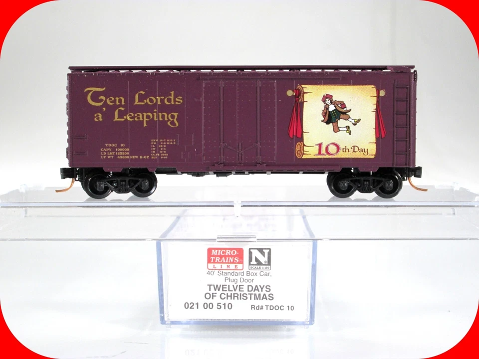 N Scale **TEN LORDS LEAPING** 12 Days Christmas Box Car -- Micro Trains 02100510 - Image 1 of 4
