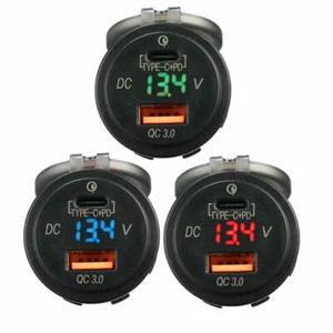 Adaptateur Chargeur Voiture Double 12V-24V USB Type C+PD+QC 3.0 2 Ports Prise Cigarette - Photo 1 sur 12
