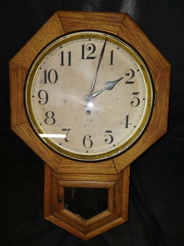 Antique Waterbury Regulator Wall Clock School Clock 8-Day Works Cover