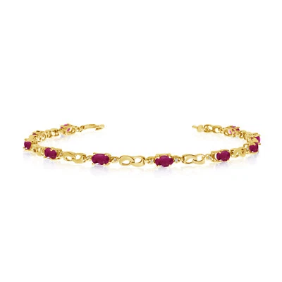 10K Yellow Gold Oval Ruby and Diamond Link Bracelet - Image 1 of 3