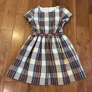 NWOT Girls Crewcuts J Crew Plaid Tartan Dress White Red sz 7 - Picture 1 of 10