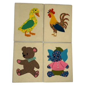 VTG Wall Hanging Nursery Duck Rooster Bear Elephant Child Discoloration READ - Picture 1 of 9