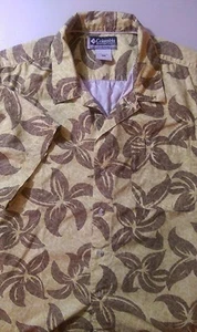 COLUMBIA Sportswear Mens Button Front Shirt SZ Large Green Brown Floral Camp  - Picture 1 of 7