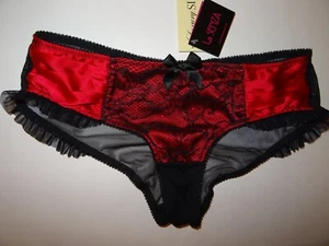 Bnwt La Senza 8 10 12 14 16 18 Shorts Red Silk Black Lace - Picture 1 of 7